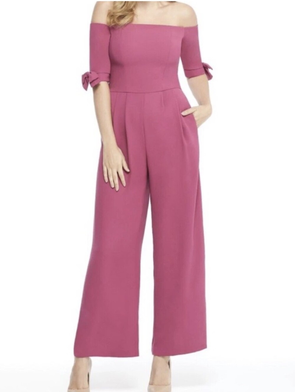 Gal Meets Glam Women's Meredith Bow Jumpsuit Off Shoulder Coquette Wide Leg 12